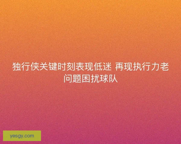 独行侠关键时刻表现低迷 再现执行力老问题困扰球队